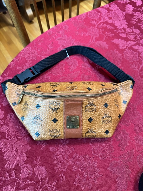 MCM Handbags - MCM Cognac Leather & Black Visetos Waist Bag